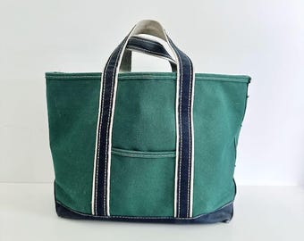 Vintage LL Bean BOAT And TOTE Kelly Green Canvas Bag Sawtooth Tag