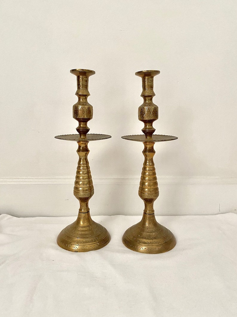 Vintage Large BRASS ALTAR CANDLESTICKS 16 in Height Etsy