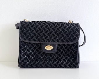 Vtg BALLY Mini SHOULDER BAG - Woven Suede Leather Exterior - Gold-Tone Hardware
