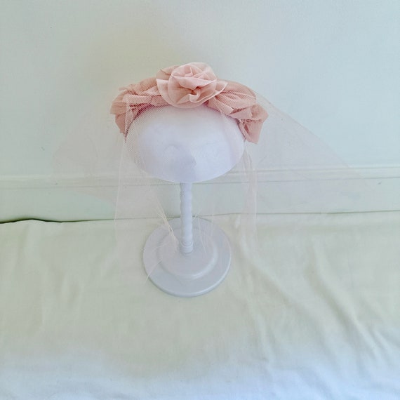 VINTAGE PINK HEADBAND W/ Tulle Veil - Bridal Chur… - image 1