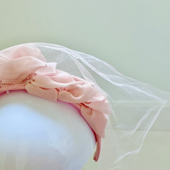 VINTAGE PINK HEADBAND W/ Tulle Veil - Bridal Chur… - image 6