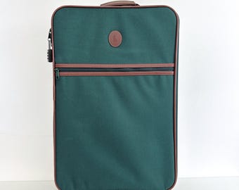 Vintage POLO RALPH LAUREN Suitcase Hunter Green Canvas Design Brown Leather Trim