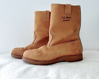 Vintage LL BEAN Botas de trabajo bronceadas de cuero para hombre Slip On Ver descripción