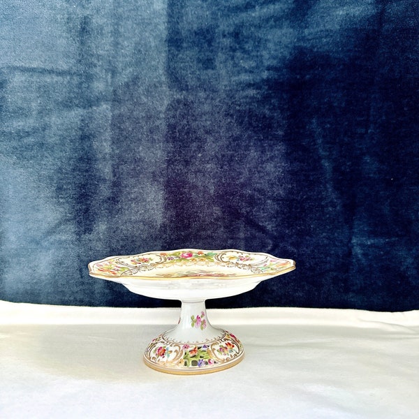 ANTIQUE DRESDEN Porcelain Carl THIEME Compote Stand 1920S - 7.5"