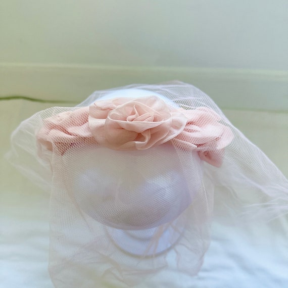 VINTAGE PINK HEADBAND W/ Tulle Veil - Bridal Chur… - image 10