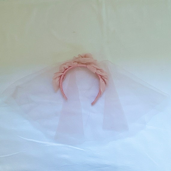 VINTAGE PINK HEADBAND W/ Tulle Veil - Bridal Chur… - image 5