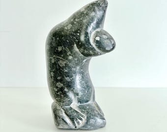Vintage Canada Eskimo Art Carved SOAPSTONE SEA LION Numbered