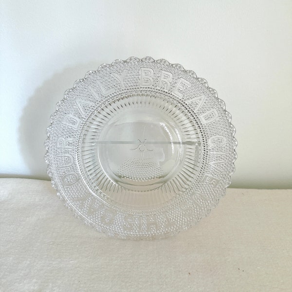 Vintage "Give Us This Day Our Daily Bread" Glass Bread Plate with Wheat 11"