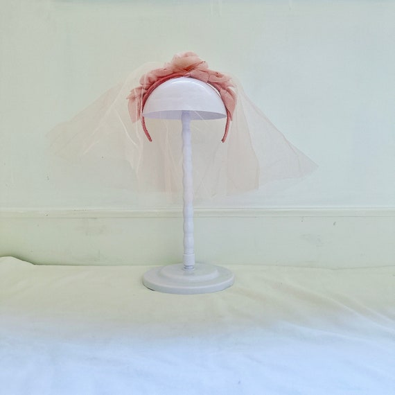 VINTAGE PINK HEADBAND W/ Tulle Veil - Bridal Chur… - image 8