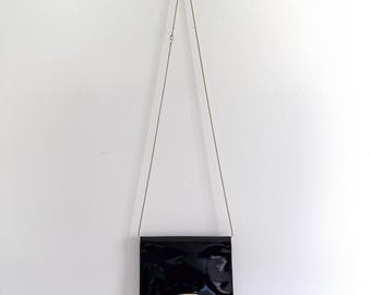 Vtg CHRISTIAN LACROIX PATENT Leather Handbag - Golden Chain Strap - Brass Logo