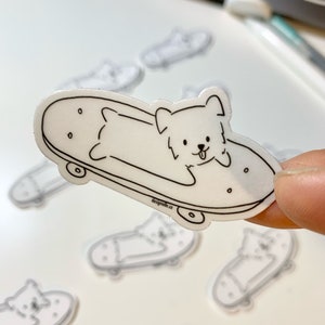 Skateboard Puppy Dog Vinyl Sticker (clear) for Laptop, Phone, Airpod Case