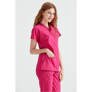 Fuchsia Scrub Set, V Neck Nurse Scrub, Women&#39;s Scrub Set, Scrub Uniform, Nurse Dress, Medical Uniform, MOODA0301