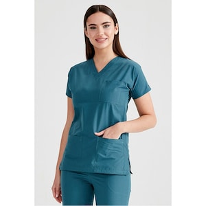 Petrol Green Scrub Set, V Neck Nurse Scrub, Medical Scrub, Women&#39;s Scrub Set, Scrub Uniform, Nurse Dress, Medical Uniform, MOODA0841