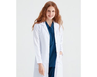 Women's Medical Long Sleeves  White Lab Coat, Doctor Dentist Surgeon Pharmacist Therapist Medical Uniform, MOODA086