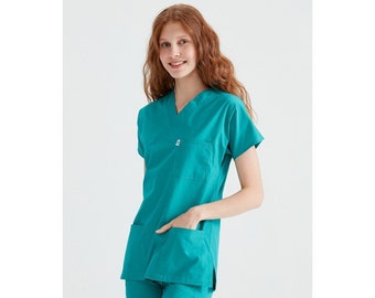 Scrub Top Only, Emerald Green Uniform, Scrub Dress, Nurse Pharmacist Uniform,  Women's Hospital Uniform, YHKM1037-TOP - Etsy