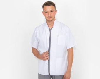 Men&#39;s Medical White Lab Coat, Doctor Dentist Surgeon Pharmacist Therapist Medical Uniform, MOODA006-2