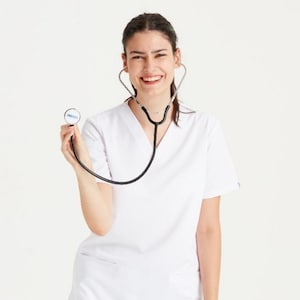 White Scrub Set,  Nurse Scrub, Medical Women&#39;s Scrub Set Uniform, Nurse Dress, Medical Uniform, CT-LT-01-BI
