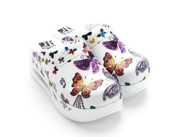 Women&#39;s Butterfly Patterned Air-Max Orthopedic Comfortable Hospital Medical Nurse Clogs, Dentist Nurse Doctor Gift, MOODA0125