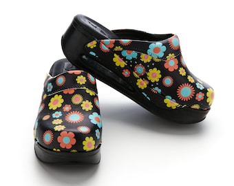 Women's Flower Patterned Air-Max Orthopedic Comfortable Hospital Medical Nurse Clogs, Dentist Nurse Doctor Gift, MOODA0034