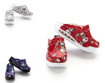 Women&#39;s Teddy Bear Patterned Air-Max Orthopedic Comfortable Hospital Medical Nurse Clogs, Nurse Doctor Gift, Medical Student Gift,MOODATEDDY