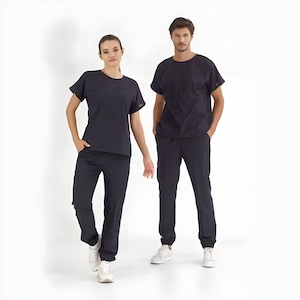 Unisex  Crew Neck Scrub Set, Jogger Scrubs, Dark Blue Scrub Set, Breathable Stylish Scrubs, Nurse Scrubs, Healthcare Scrubs, LL160.07