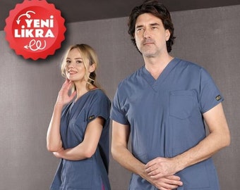 Unisex Petroleum Blue Scrub Set, V Neck  Scrub Set,  Comfortable RN MSN Medical Scrub, Dentist Scrub, Medical Student Gift, YL100.08.01