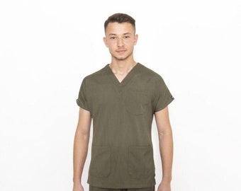 Men&#39;s Henna Green Scrub Set, V Neck Nurse Scrub, Medical Scrub, Scrub Set, Scrub Uniform, Nurse Dress, Medical Uniform, MOODA663