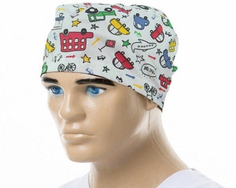 Car Patterned Scrub Hat, Nurse Medical Cap, Surgery Dental Scrub Cap, Custom Scrub Hat, Veterinary Hat, Doctor Cap, CB-AIF-3
