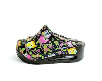 Women's Owl Patterned Air-Max Orthopedic Comfortable Hospital Medical Nurse Clogs, Nurse Doctor Gift, SABO001