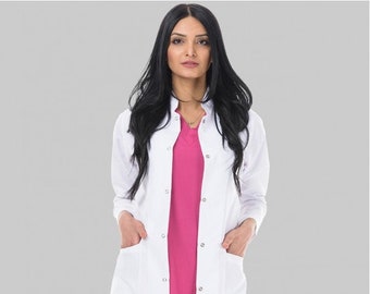 Women&#39;s Medical White Lab Coat, Doctor Dentist Surgeon Pharmacist Therapist Medical Uniform, MOODA116