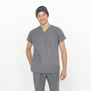 Men&#39;s Smoked Gray Terry Cotton Scrub Set, V Neck Nurse Scrub, Medical Scrub Set, Scrub Uniform, Nurse Dress, Medical Uniform, MOODA663