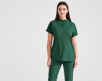 Khaki Green Scrub Set, Judge Neck Nurse Scrub, Medical Women&#39;s Scrub Set Uniform, Nurse Dress, Medical Uniform, OZELTAKIMHAKIYESILI