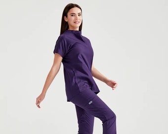Purple Scrub Set, Judge Neck Nurse Scrub, Medical Women&#39;s Scrub Set Uniform, Nurse Dress, Medical Uniform, OZELTAKIMMOR