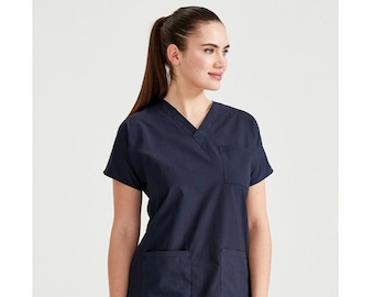 Dark Blue Scrub Top Only, V Neck Nurse Scrub Top, Women's Scrub Top, Scrub Uniform, Nurse Dress, Medical Uniform, MOODA621