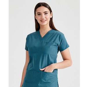 Petrol Green Scrub Top Only, V Neck Nurse Scrub Top, Women&#39;s Scrub Top, Scrub Uniform, Nurse Dress, Medical Uniform, MOODA861