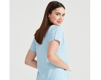 Light Blue Scrub Top Only, V Neck Nurse Scrub Top, Women's Scrub Top, Scrub Uniform, Nurse Dress, Medical Uniform, MOODA051