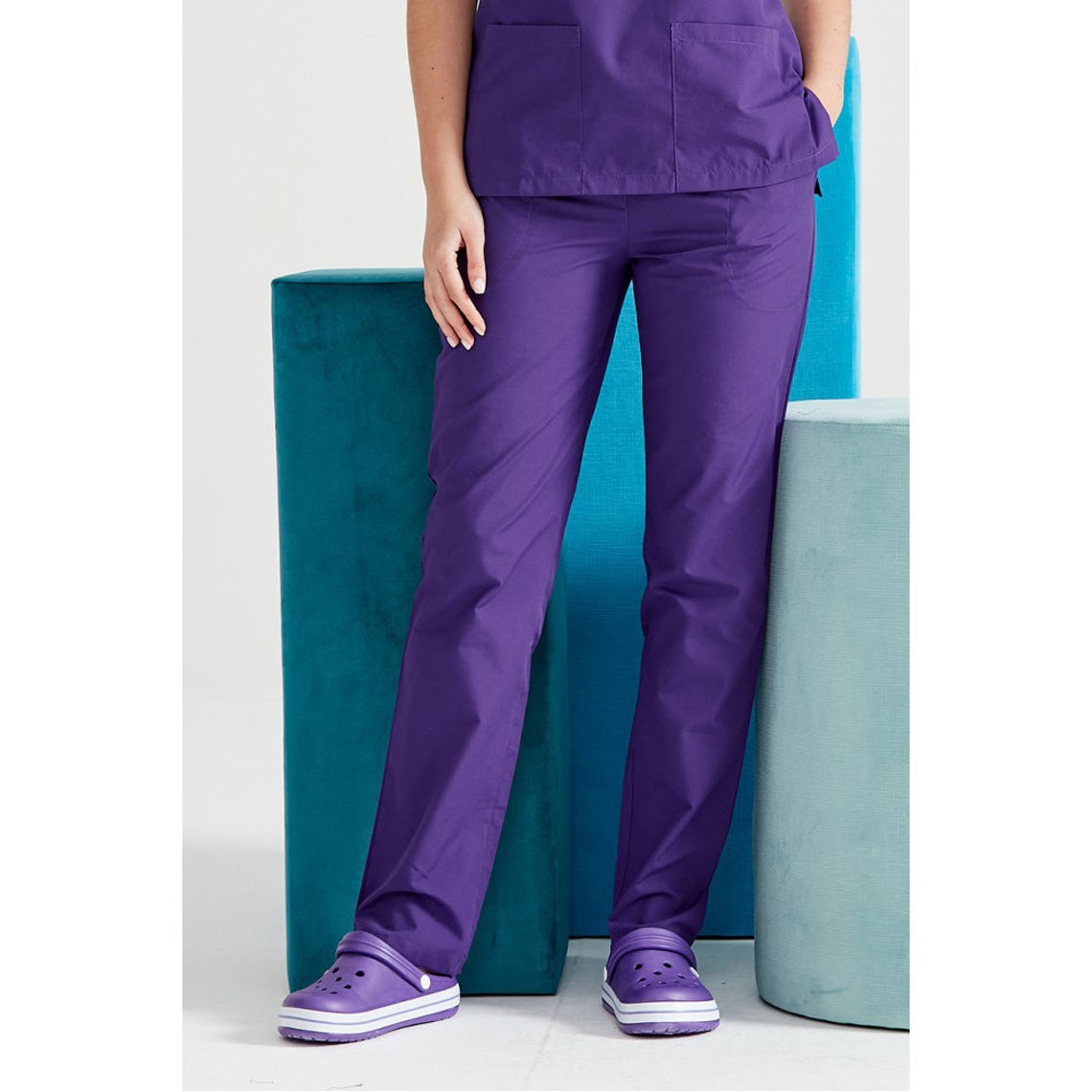 Purple Nurse Pants, Scrub Bottoms, Spa Cargo Pants, Jogger Scrub Pants, Dental Hygienist Doctor