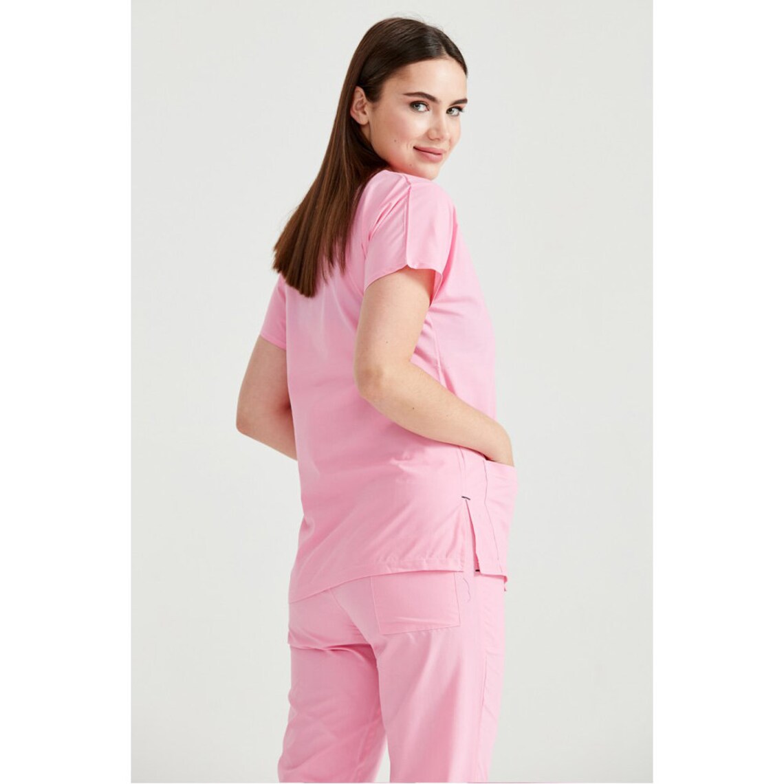 Light Pink Scrub Top Only V Neck Nurse Scrub Top Women's Etsy