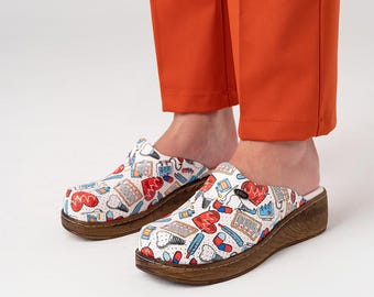Women's Medical Pattern Orthopedic Comfortable Hospital Medical Nurse Clogs, Nurse Doctor Gift, WSV600.403