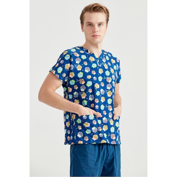 Super10MedPlus Unisex Owl Patterned Scrub Top V Neck Nurse Scrub Top Therapist Women s Scrub Top Nurse Dress Dental Uniform MOODA092
