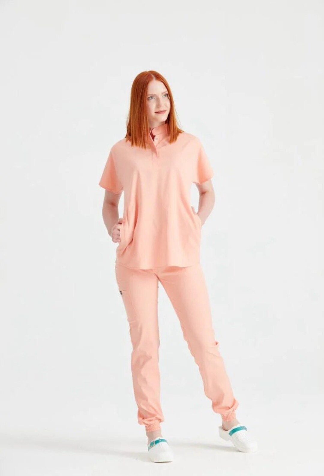 Salmon Color Scrub Set Judge Neck Nurse Scrub Medical Etsy