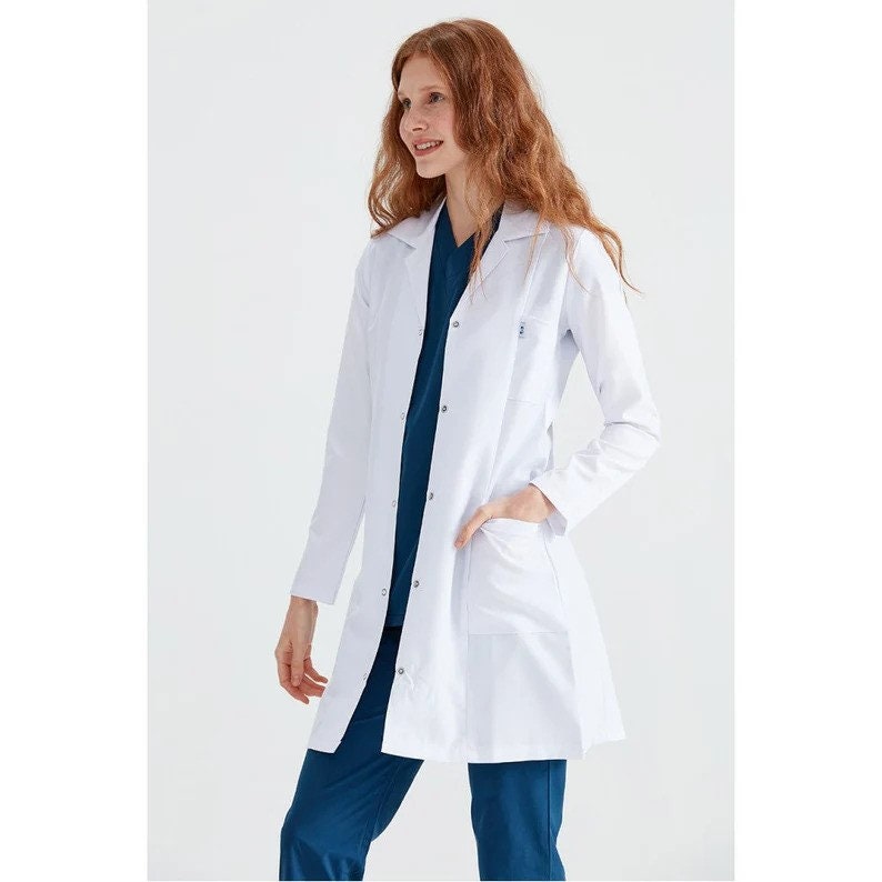 Women's Medical Long Sleeves White Lab Coat, Doctor Dentist Surgeon ...