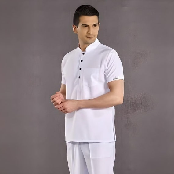 Men s Judge Collar White Short Sleeve Scrub Set Medical Scrub Gift Scrub Set scrub Uniform Nurse Dress Medical Uniform AD380.01 Etsy