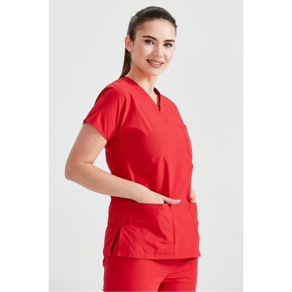 red dress medical Red Scrub Set, V Neck Nurse Scrub, Medical Scrub, Women's Scrub Set, Scrub Uniform, Nurse Dress, Medical Uniform, MOODA0511
