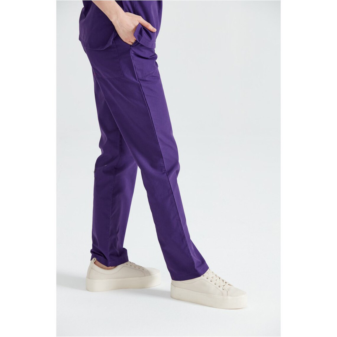Purple Nurse Pants, Scrub Bottoms, Spa Cargo Pants, Jogger Scrub Pants