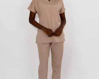 Dark Beige Scrub Set, V Neck Nurse Scrub, Medical Scrub, Scrub Set, Scrub Uniform, Nurse Dress, Medical Uniform, MOODA703