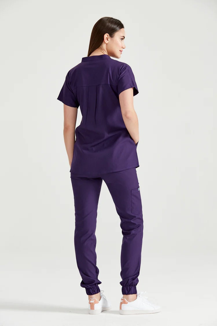 Navy Blue Jumpsuit Scrub Soft Stretch Fabric. Has Zipper at the