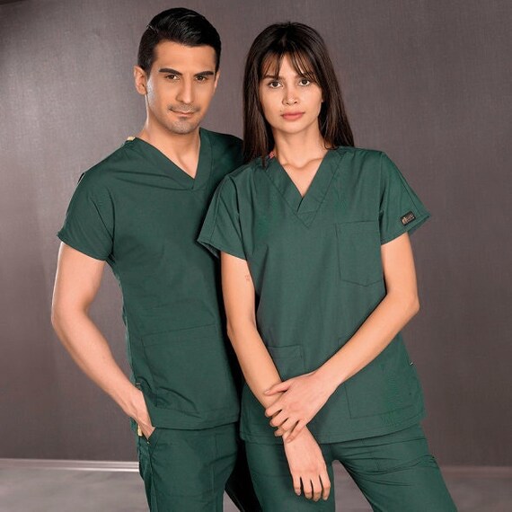 Hunter Green Scrub Set V Neck Scrub Set Comfortable RN MSN Medical Scrub Dentist Scrub Medical Student Gift T100.26.01