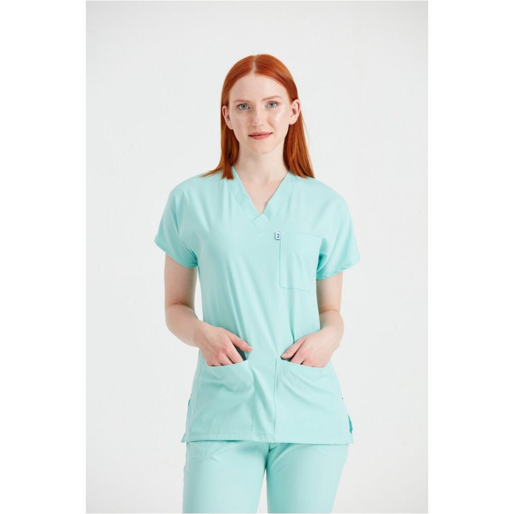 Mint Green Scrub Set, Comfortable Nurse Scrub, Stretchy Scrub, Pink Women's Scrub Set, Scrub Uniform, Medical Nurse Dress, , MOODA1143-2