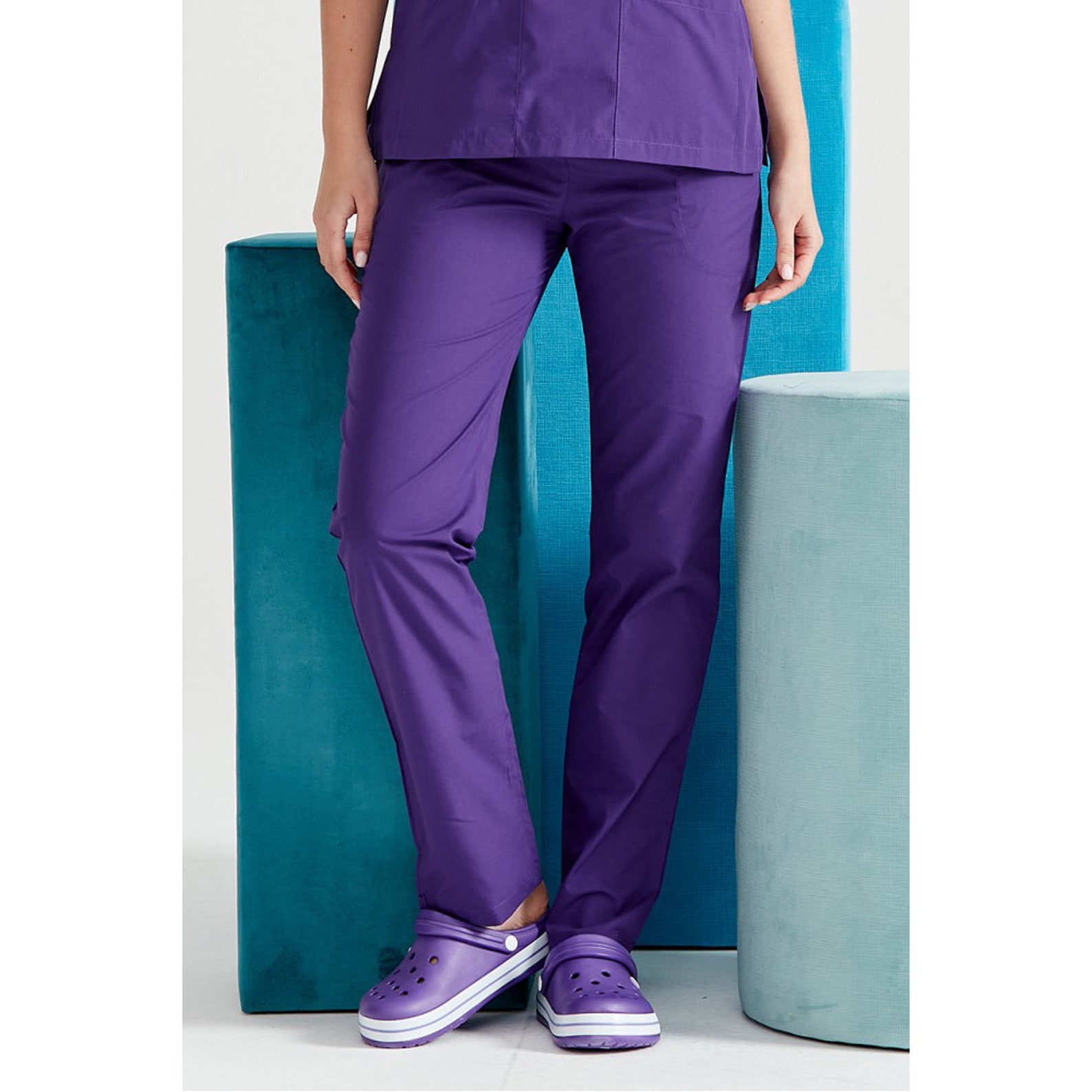 Purple Nurse Pants, Scrub Bottoms, Spa Cargo Pants, Jogger Scrub Pants